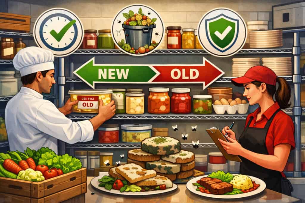 Why FIFO is typically recommended in food storage for restaurants