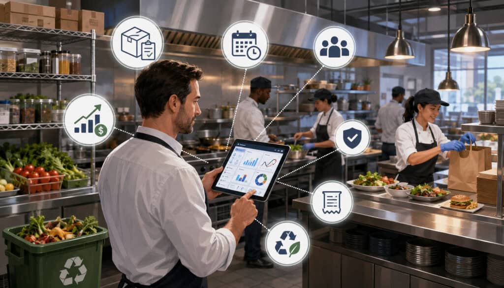 Food service manager using digital tools to improve kitchen operations and overcome daily challenges
