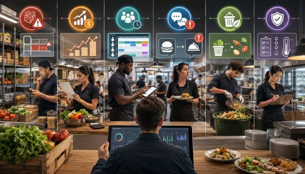 Restaurant staff comparing common food service management challenges