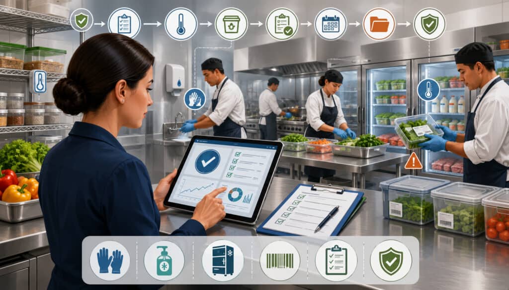 Food safety compliance workflow in a commercial kitchen