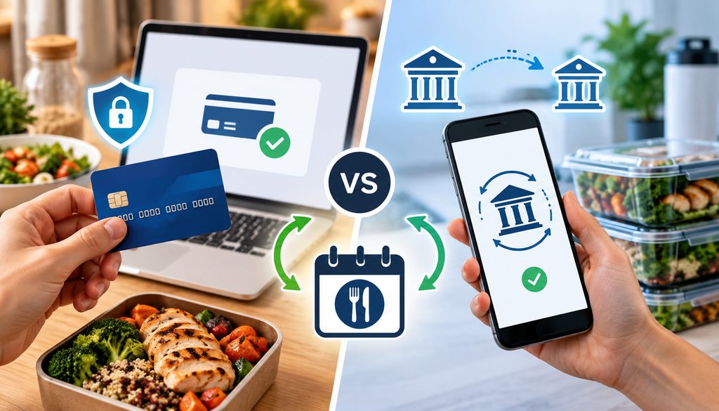 Card on file vs ACH for weekly meal billing