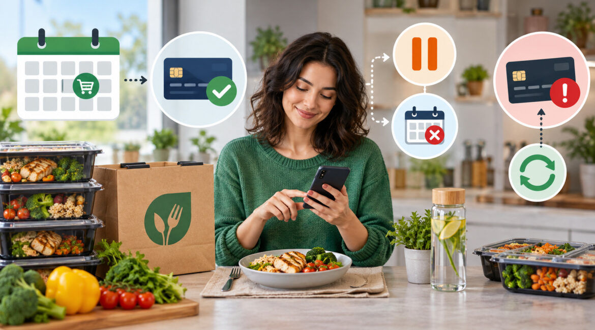 Meal prep subscription billing with weekly payments, pauses, skips, and failed payment recovery
